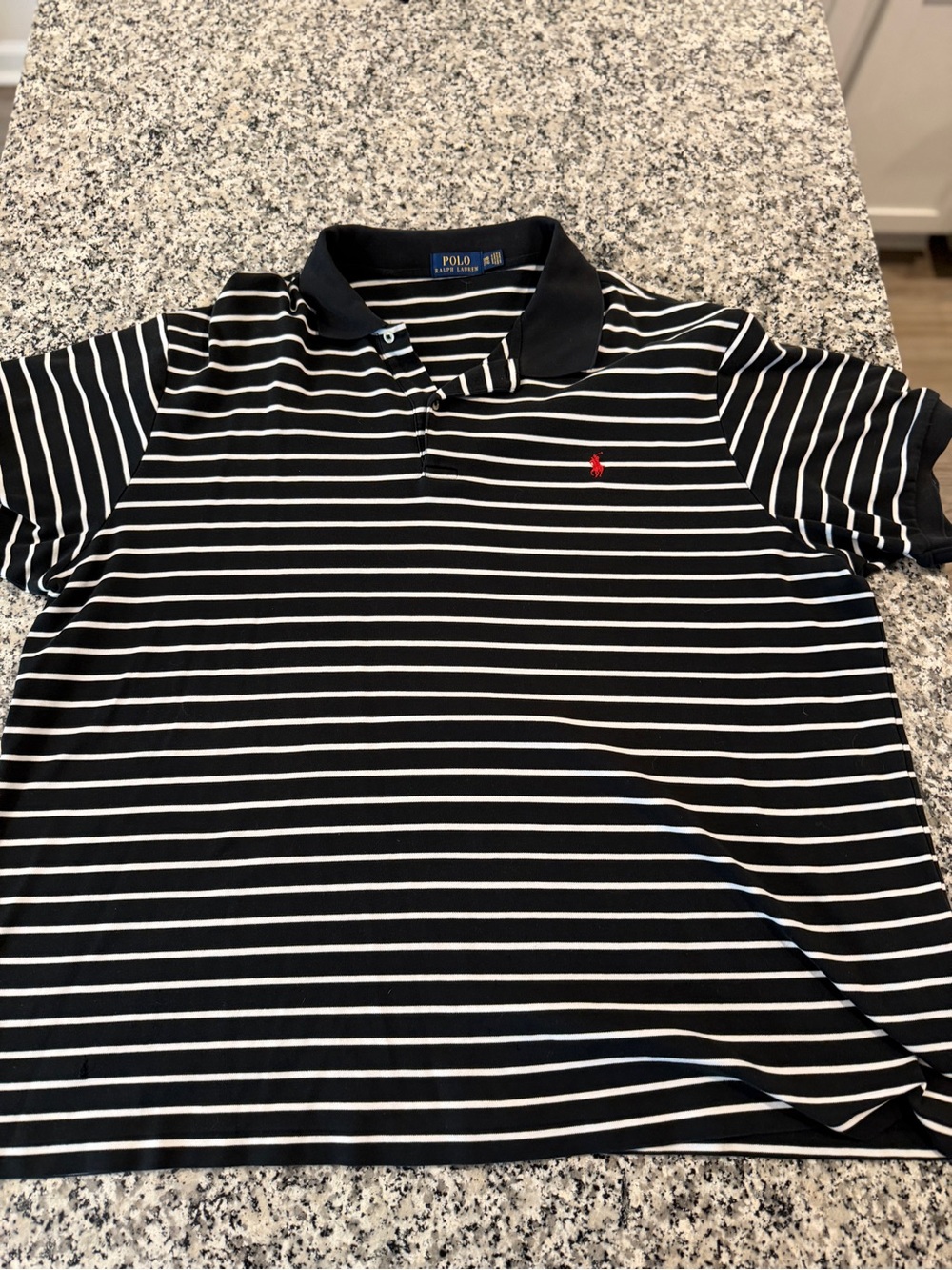 Polo by Ralph Lauren Black & White Striped Polo with Red Pony